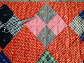 Country Living Perfect Antique c1880 Calico Red Four Patch Quilt 12