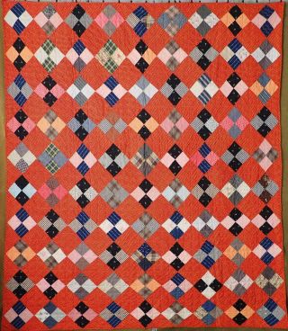 Country Living Perfect Antique c1880 Calico Red Four Patch Quilt 3