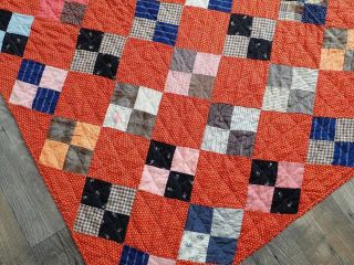 Country Living Perfect Antique c1880 Calico Red Four Patch Quilt 4