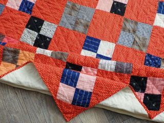Country Living Perfect Antique c1880 Calico Red Four Patch Quilt 5