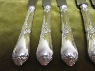 20th c french sterling silver (handles) 12 dinner knives rococo st Lapparra 875g 2