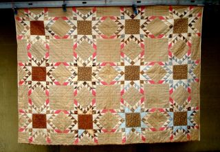 Antique vtg late 1800 ' s Log Cabin & Variable star Double Sided Quilt both sides 2