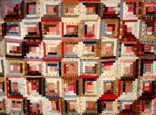Antique vtg late 1800 ' s Log Cabin & Variable star Double Sided Quilt both sides 3