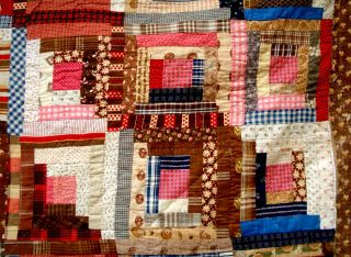 Antique vtg late 1800 ' s Log Cabin & Variable star Double Sided Quilt both sides 4