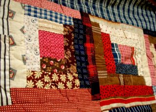 Antique vtg late 1800 ' s Log Cabin & Variable star Double Sided Quilt both sides 5