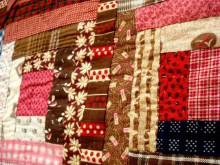 Antique vtg late 1800 ' s Log Cabin & Variable star Double Sided Quilt both sides 7