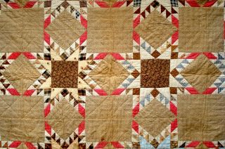 Antique vtg late 1800 ' s Log Cabin & Variable star Double Sided Quilt both sides 8