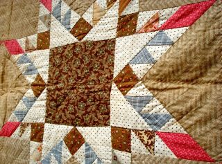Antique vtg late 1800 ' s Log Cabin & Variable star Double Sided Quilt both sides 9