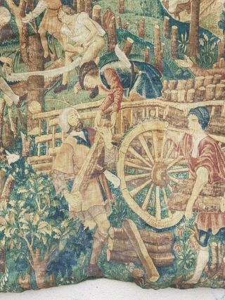 Antique French,  Aubusson style tapestry,  Renaissance,  Loggers 63 x 41.  73 