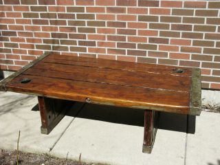 Antique Ww2 Liberty Boat Ship Wooden Hatch Coffee Table - Handcrafted And Solid