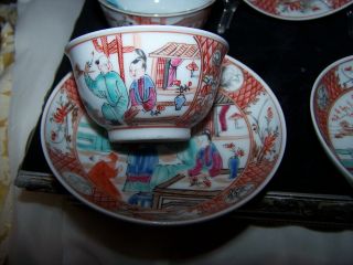 GROUP 4 TEA BOWLS & SAUCERS Chinese Famille Rose Tea Cup EGGSHELL HANDLE LESS 2