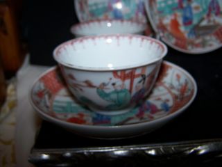 GROUP 4 TEA BOWLS & SAUCERS Chinese Famille Rose Tea Cup EGGSHELL HANDLE LESS 5