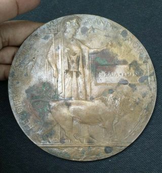 BRITISH INDIA WW1 DEATH PLAQUE MEDAL HE DIED FOR FREEDOM AND HONOUR RAJA KHAN 7