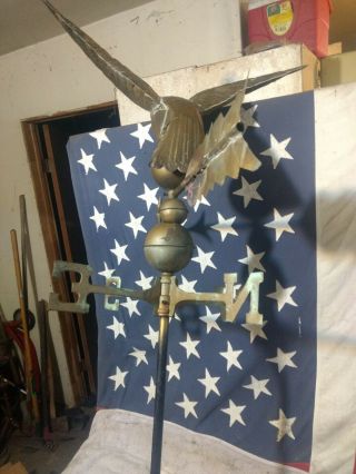 Vintage Copper Eagle Weathervane With Spheres And Directionals.