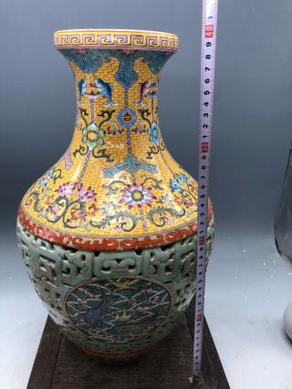 Large Vintage Chinese Famille Rose Vase Marked On The Base