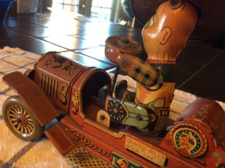 Late 40s VINTAGE RARE WIND UP LITHO TIN Cowboy Bill Wild CAR,  JAPAN 7