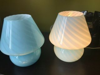 RARE BLUE MID CENTURY MODERN MURANO VETRI VENINI 8  SWIRL MUSHROOM LAMP 2