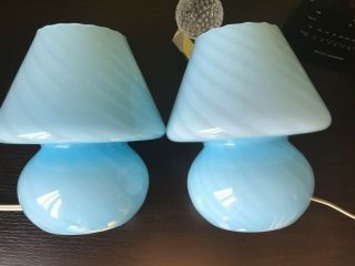 RARE BLUE MID CENTURY MODERN MURANO VETRI VENINI 8  SWIRL MUSHROOM LAMP 5