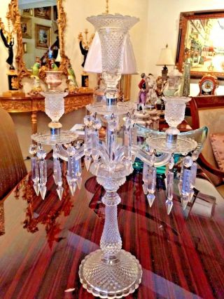 Baccarat Style Antique Hand - Cut French 2 Light Crystal Candelabra