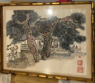 Vintage Chinese Watercolor Hand Painted Scroll Painting With Seals—lu Yan Shao.