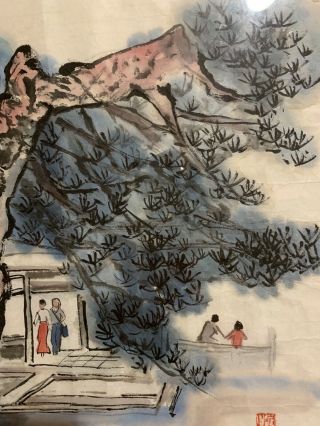 VINTAGE CHINESE WATERCOLOR HAND PAINTED SCROLL PAINTING WITH SEALS—LU YAN SHAO. 4