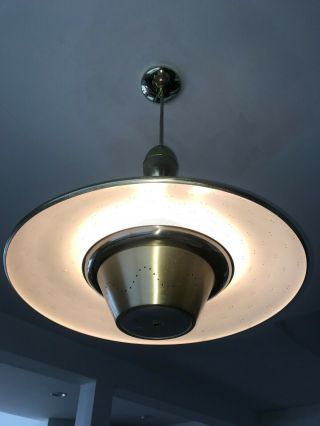 VINTAGE HANGING BRASS CHANDELIER SAUCER LAMP LIGHT MID CENTURY ATOMIC AGE 2