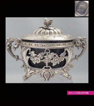 Rich Antique 1880s French Openwork Sterling/solid Silver Sugar Bowl Rococo Style