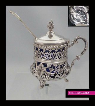 Gorgeous Antique 1880s French Sterling Silver Openwork Mustard Pot & Spoon
