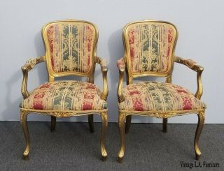 Vintage French Country Green & Red Accent Chairs Made In Italy