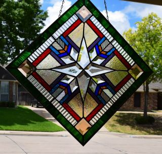 Mission Style Stained Glass Window Panel " Beveled Star "