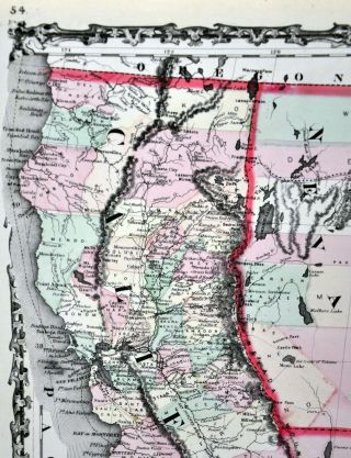 1860 Johnson Map Mexico Arizona Colorado Utah Nevada California 1st ed 7