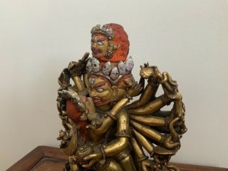 unusual rare 19thc or earlier sino Tibetan gilt bronze cold painted Buddha. 10