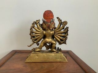 unusual rare 19thc or earlier sino Tibetan gilt bronze cold painted Buddha. 2