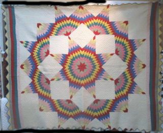 Antique " Broken Star " Quilt,  Strong Colors And Graphics,  18023