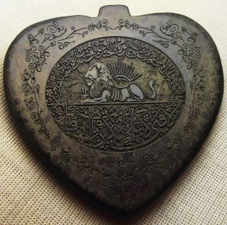 Persia,  Qajar Lion Seated Left,  Engraved On Soap Stone,  Pendant In Heart Shape