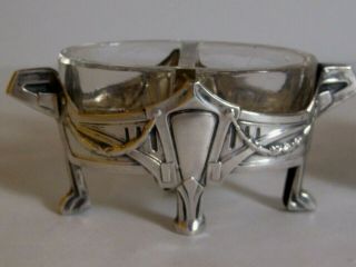 Art Deco German 800 Silver & Glass Liners Salt Cellars / Bowls Wilhelm Binder 3