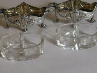 Art Deco German 800 Silver & Glass Liners Salt Cellars / Bowls Wilhelm Binder 7