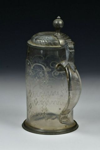 18th Century German Stiegel Type Blown Glass Lidded Stein with Engraved Deer 4