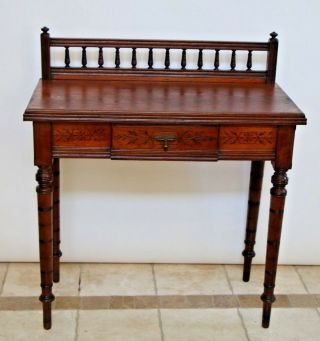Small Antique French Solid Hardwood Writing Desk Console Table Top Center Drawer