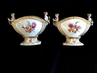 PAIR ANTIQUE HAND PAINTED PORCELAIN VASES FIGURAL DECORATION PAINTINGS ON FRONT 2