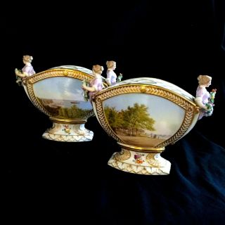 PAIR ANTIQUE HAND PAINTED PORCELAIN VASES FIGURAL DECORATION PAINTINGS ON FRONT 6