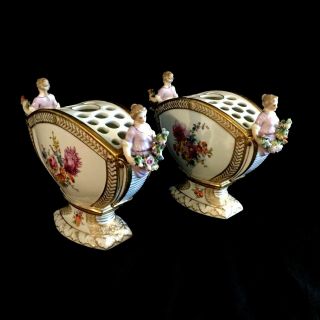 PAIR ANTIQUE HAND PAINTED PORCELAIN VASES FIGURAL DECORATION PAINTINGS ON FRONT 7