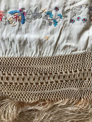 Antique Heavy Embroidered Silk Piano Shawl Cover Fringe Floral Bird Asian Chines 8