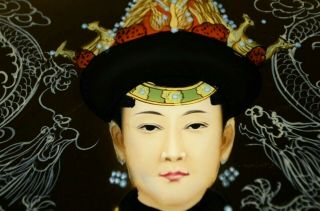 Chinese Ancestral Portrait Young Empress Woman Reverse Glass Painting Pretty