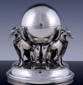 Wonderful C1880 Victorian Whippet Greyhound Dog Figural Silver Plate Inkwell