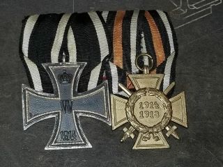 Wwi German Medal Bar With Wwi Iron Cross And Hindenburg Cross