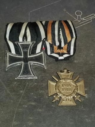 WWI German Medal Bar with WWI Iron Cross and Hindenburg Cross 2