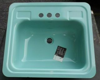 Vintage Active Tool & Mfg Bathroom Kitchen Sink Steel Poecelain Aqua Green
