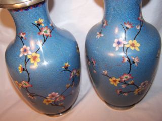 2 - SILVER WIRE ? Chinese Blue Cloisonne Enamel VaseS LOTUS & ROCKWORK FLOWERS 10