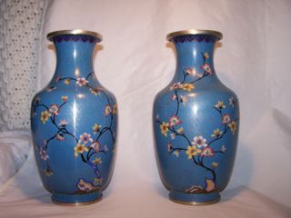 2 - SILVER WIRE ? Chinese Blue Cloisonne Enamel VaseS LOTUS & ROCKWORK FLOWERS 2